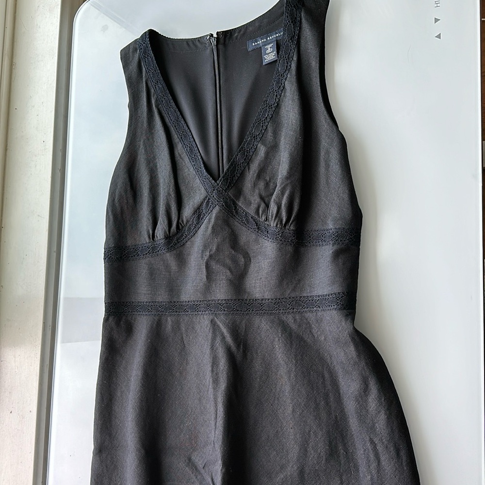 Like new black linen mid length Banana Republic dress